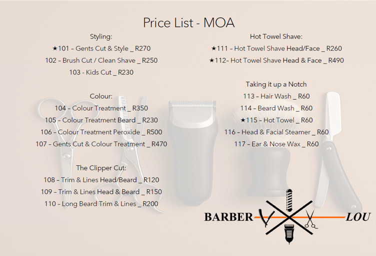 Mall of Africa Barber-Lou price list
